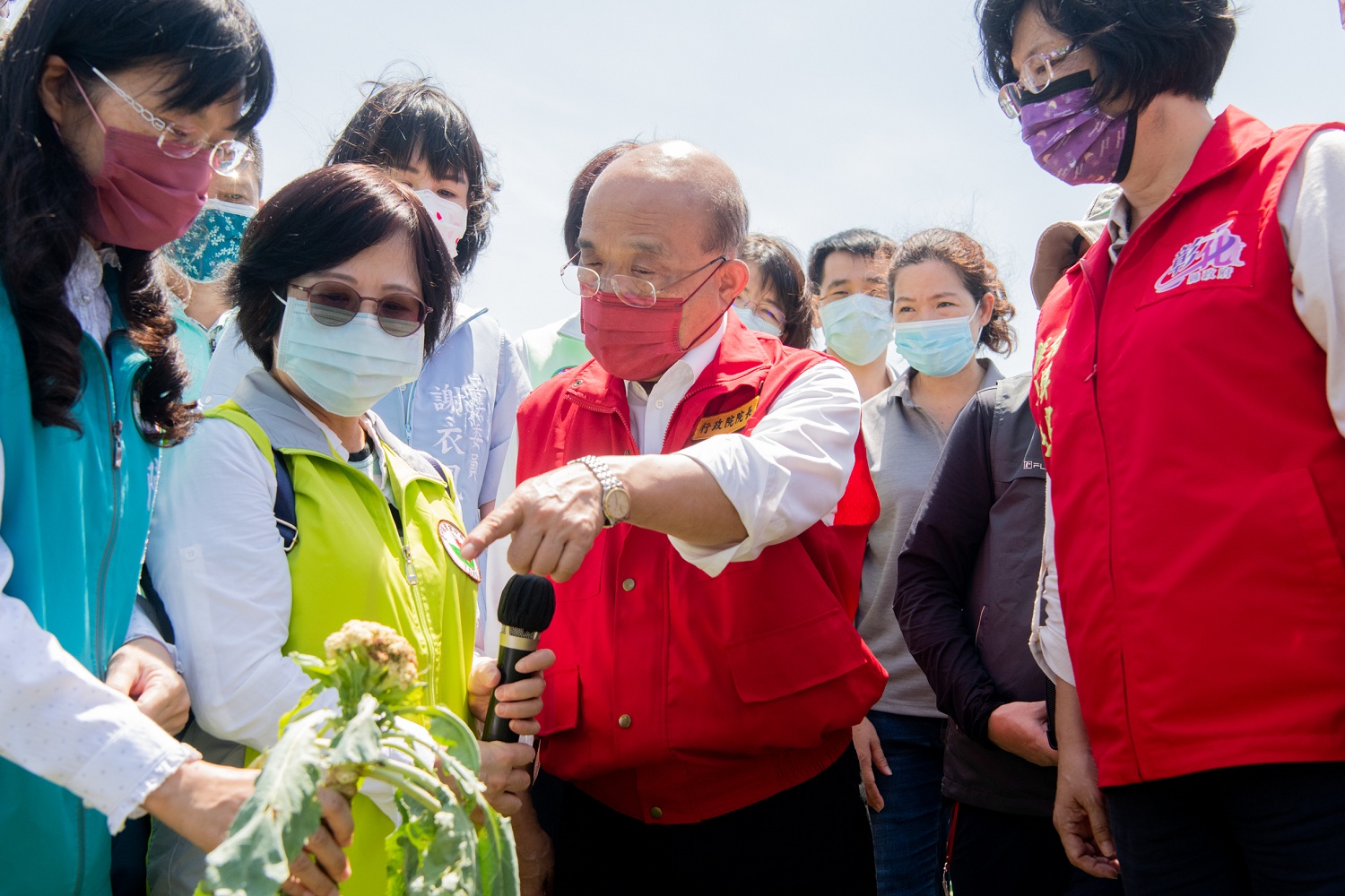 行政院長蘇貞昌至彰化縣關心0806豪雨致白花椰菜農損情形。 圖:行政院提供 行政院長蘇貞昌至彰化縣關心0806豪雨致白花椰菜農損情形。 圖:行政院提供
