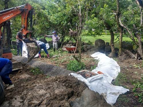 基金會於生態島進行填土作業減少積水問題以改善異味。 圖:青年公園管理所/提供 基金會於生態島進行填土作業減少積水問題以改善異味。 圖:青年公園管理所/提供