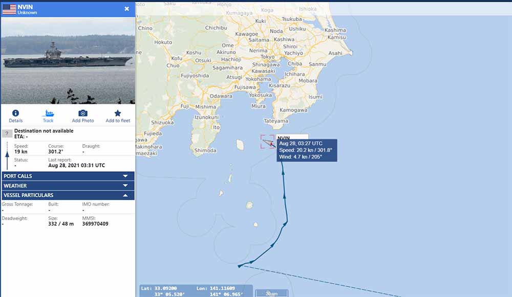 美軍航空母艦卡爾文森號(CVN-70)28日抵達日本橫須賀港。 圖:翻攝Duan Dang推特 美軍航空母艦卡爾文森號(CVN-70)28日抵達日本橫須賀港。 圖:翻攝Duan Dang推特