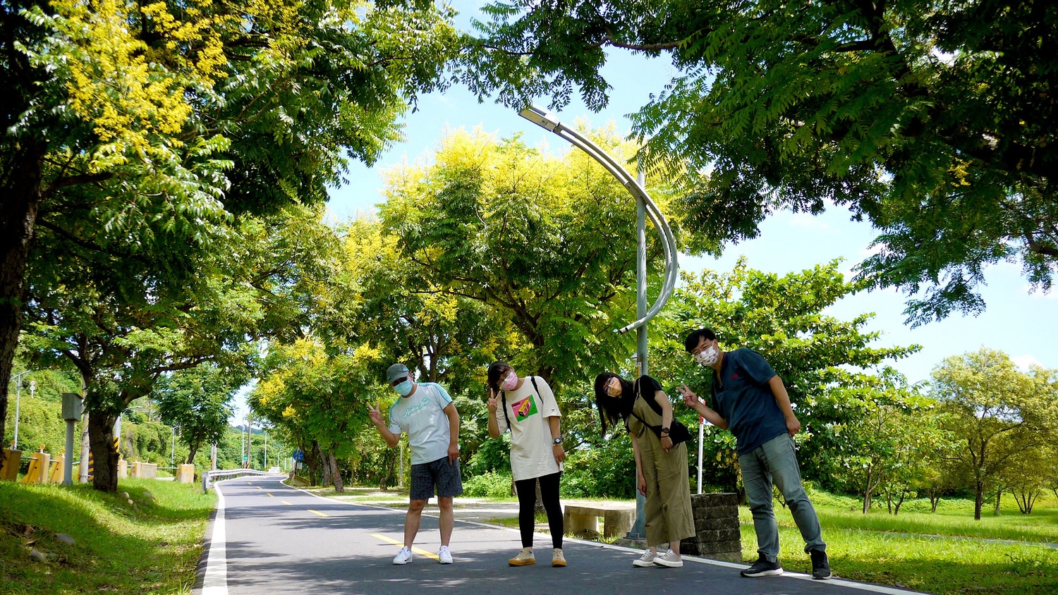 綠意盎然的新北河濱自行車道換上秋季限定的金黃衣裝。 圖:新北市水利局提供 綠意盎然的新北河濱自行車道換上秋季限定的金黃衣裝。 圖:新北市水利局提供