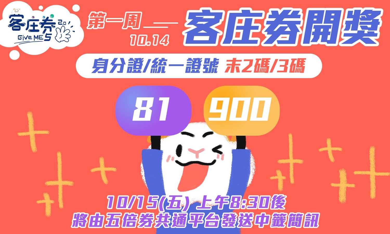 第1輪客庄券開獎,得獎者為身分證末碼81、900的民眾。 圖:翻攝自客委會臉書 第1輪客庄券開獎,得獎者為身分證末碼81、900的民眾。 圖:翻攝自客委會臉書