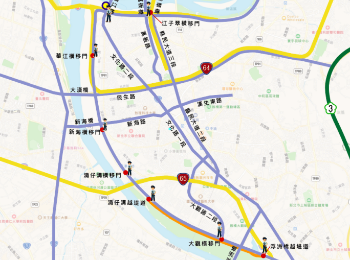 全運會賽事封閉板橋河濱道路。 圖:新北市水利局提供 全運會賽事封閉板橋河濱道路。 圖:新北市水利局提供