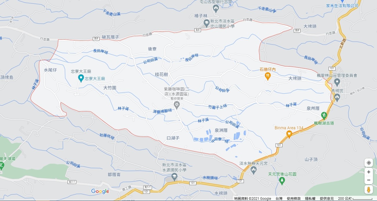 淡水區忠寮里範圍。 圖:新北市水利局提供 淡水區忠寮里範圍。 圖:新北市水利局提供