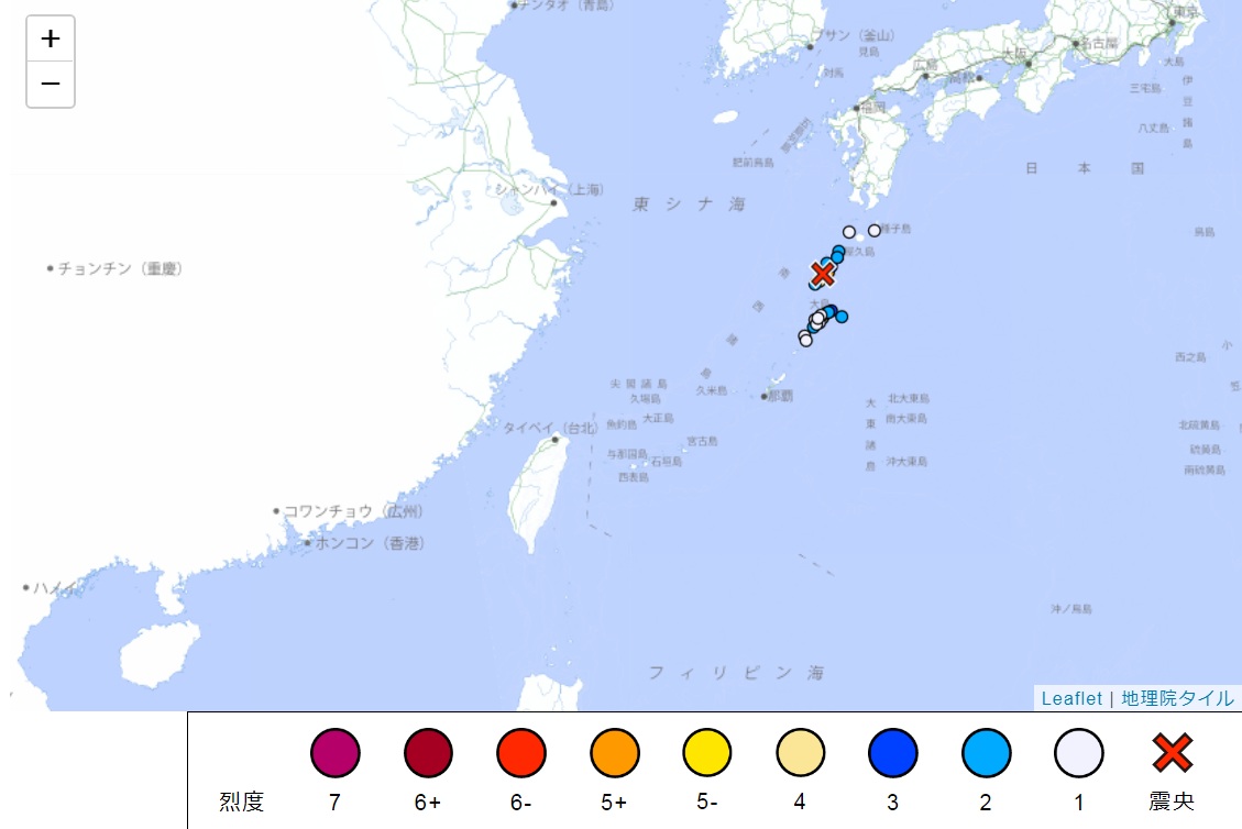 日本鹿兒島縣離島惡石島9日發生規模6.0有感地震。 圖:翻攝日本氣象廳 日本鹿兒島縣離島惡石島9日發生規模6.0有感地震。 圖:翻攝日本氣象廳
