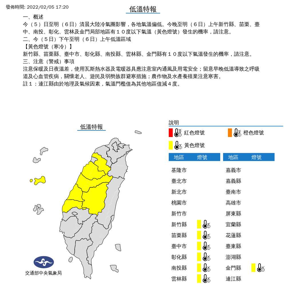 氣象局今發布低溫特報,天氣風險公司分析,下週一白天會回溫,但晚上隨著鋒面系統逐漸通過,可能開始有降雨發生。 圖:氣象局/提供 氣象局今發布低溫特報,天氣風險公司分析,下週一白天會回溫,但晚上隨著鋒面系統逐漸通過,可能開始有降雨發生。 圖:氣象局/提供
