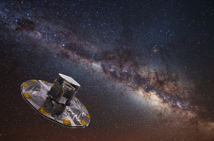 銀河系星圖是由蓋亞的10億畫素相機透過一次次掃瞄天際的望遠鏡拍下。 圖:翻攝自ESA 銀河系星圖是由蓋亞的10億畫素相機透過一次次掃瞄天際的望遠鏡拍下。 圖:翻攝自ESA