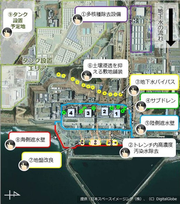 日本經濟產業省以圖解說明福島第一核電廠的水污染處理。 圖:翻攝日本經濟產業省官網 日本經濟產業省以圖解說明福島第一核電廠的水污染處理。 圖:翻攝日本經濟產業省官網