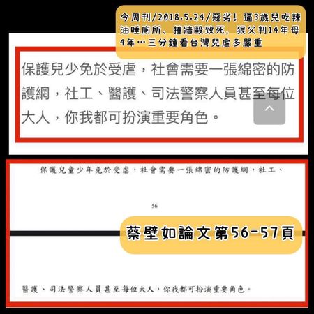 蔡壁如碩士論文被發現多段不當引用。 圖:翻攝自王浩宇臉書 蔡壁如碩士論文被發現多段不當引用。 圖:翻攝自王浩宇臉書