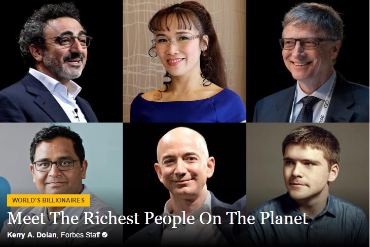 美國《富比世》雜誌(Forbes)公布2017年最新世界富豪排行榜。 美國《富比世》雜誌(Forbes)公布2017年最新世界富豪排行榜。