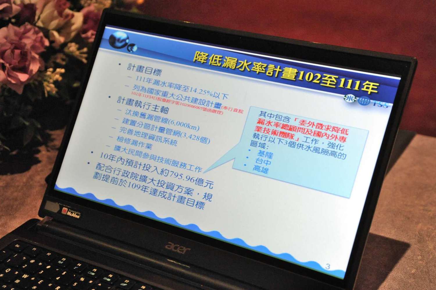 台水將優先改善基隆、台中及高雄3個供水高風險區域之漏水情形。
圖:高雄市政府提供 台水將優先改善基隆、台中及高雄3個供水高風險區域之漏水情形。
圖:高雄市政府提供