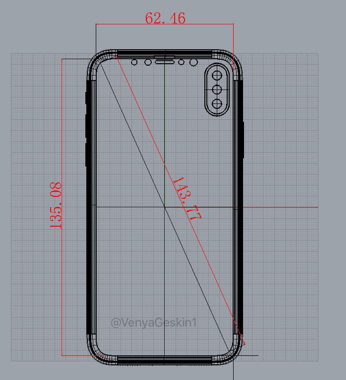 iPhone 8的手機比例圖。 圖:翻攝自Benjamin Geskin推特 iPhone 8的手機比例圖。 圖:翻攝自Benjamin Geskin推特