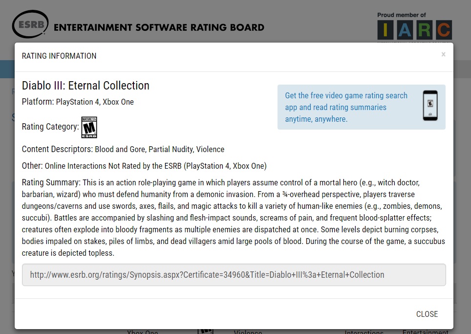 《暗黑破壞神III》巧登ESRB,而其平台僅限PS4和Xbox雙平台。 圖:翻攝自RSRB 《暗黑破壞神III》巧登ESRB,而其平台僅限PS4和Xbox雙平台。 圖:翻攝自RSRB