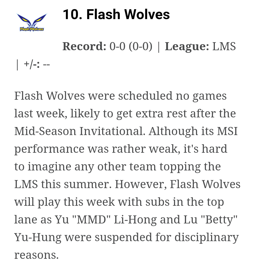 ESPN直稱:「很難想像閃電狼在夏季賽稱霸台港澳賽區的路上有對手。」 圖:翻攝自 ESPN ESPN直稱:「很難想像閃電狼在夏季賽稱霸台港澳賽區的路上有對手。」 圖:翻攝自 ESPN