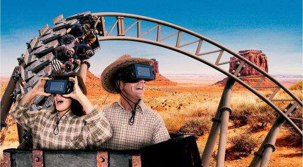 西班牙主題公園「Parque de Atracciones de Madrid」的雲霄飛車,結合首創佩戴VR虛擬實境眼鏡,相當受歡迎。 西班牙主題公園「Parque de Atracciones de Madrid」的雲霄飛車,結合首創佩戴VR虛擬實境眼鏡,相當受歡迎。