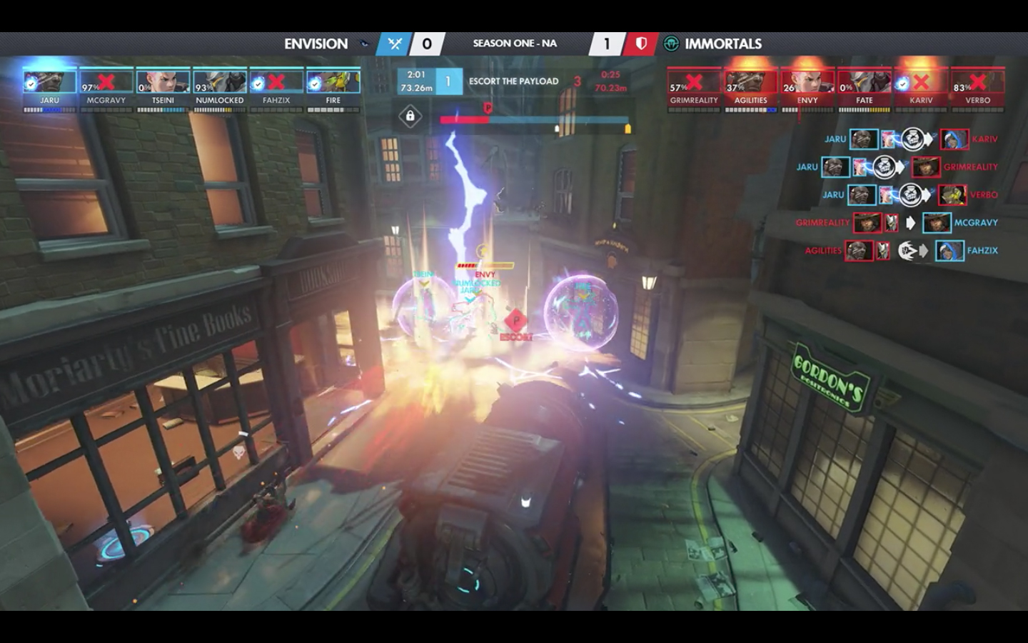 在國王大道,兩隊皆展現出驚人的拳王操作。 圖:翻攝自Overwatch Contenders的Twitch 在國王大道,兩隊皆展現出驚人的拳王操作。 圖:翻攝自Overwatch Contenders的Twitch