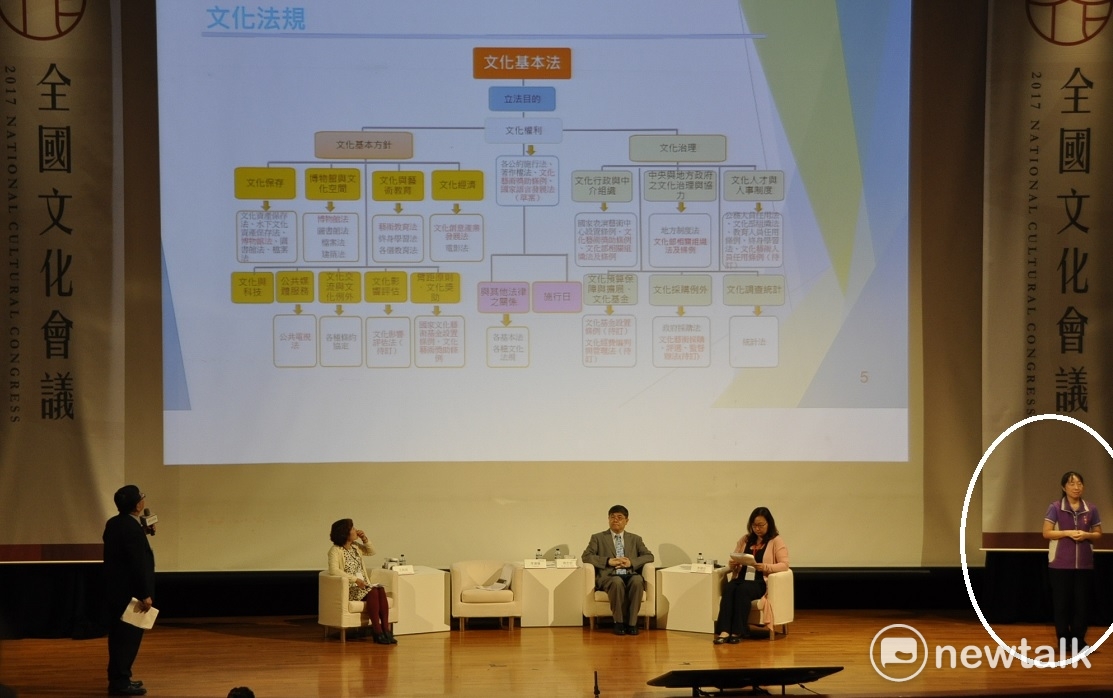 全國文化會議,從昨天分組討論時,手語翻譯人員已被安排在台上。 圖:陳香蘭/攝 全國文化會議,從昨天分組討論時,手語翻譯人員已被安排在台上。 圖:陳香蘭/攝