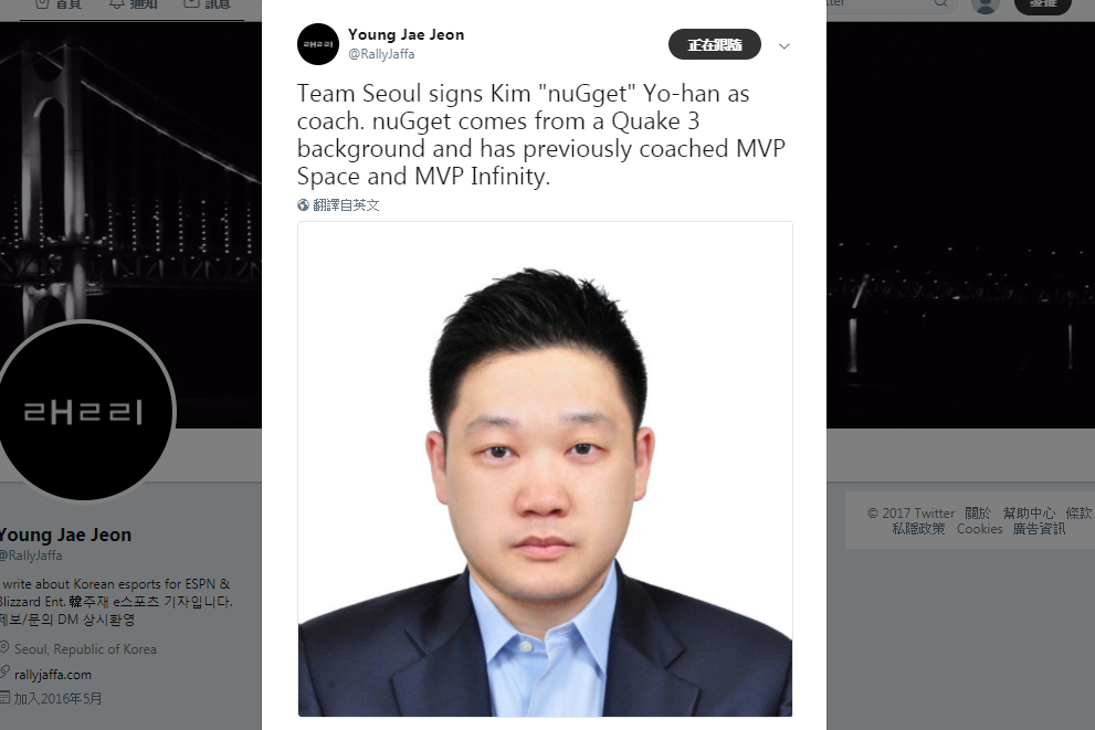 nuGget為早期FPS遊戲選手,有著豐富的大賽經驗。 圖:翻攝自Young Jae Jeon推特 nuGget為早期FPS遊戲選手,有著豐富的大賽經驗。 圖:翻攝自Young Jae Jeon推特