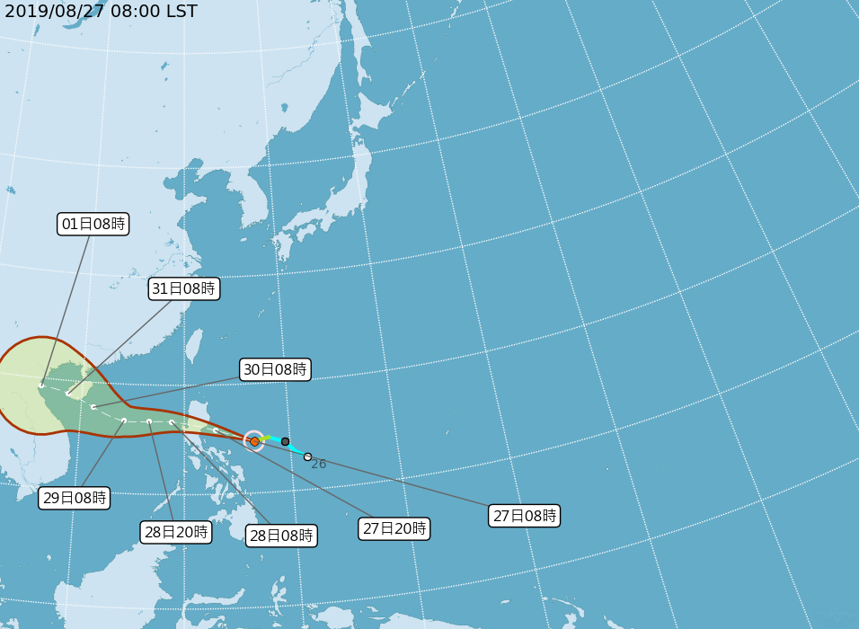 先位於菲律賓東方海面的熱帶性低氣壓，已於今（27）日上午增強為第12號颱風「楊柳」   圖：中央氣象局/提供