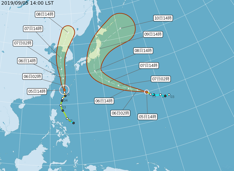 原位於關島東北東方 1,400 公里的熱帶性低氣壓，14時發展為第15號颱風「法西」   圖：中央氣象局/提供