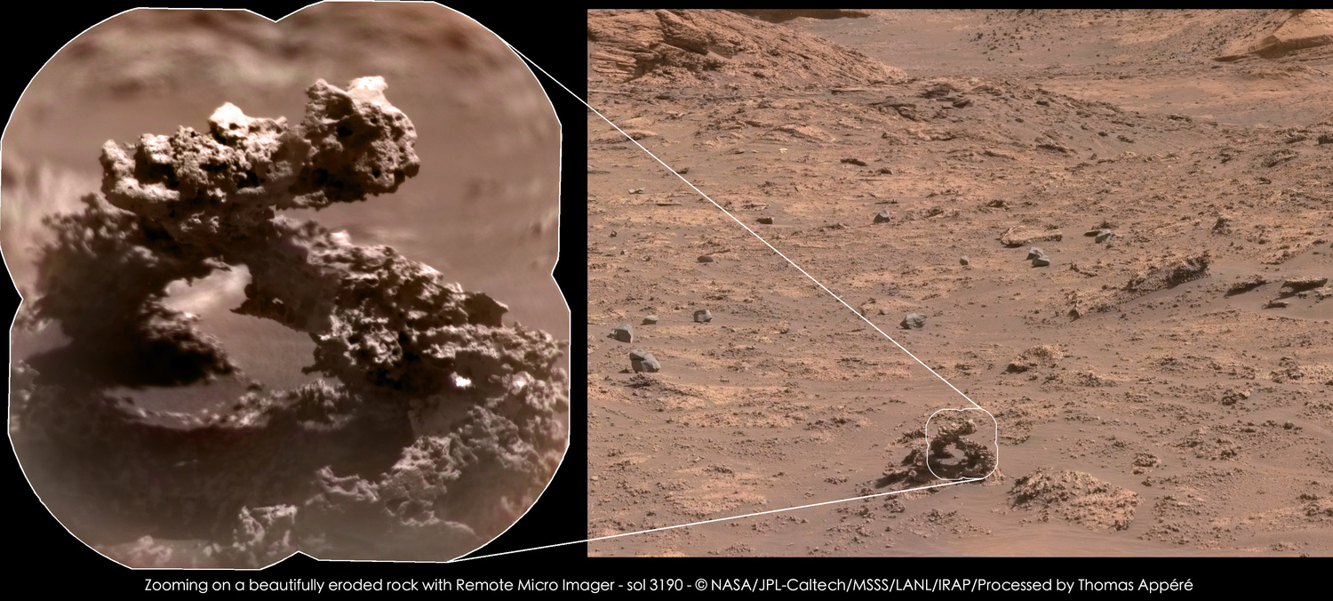 地質學家認為，這是火星上常年大風沙的環境侵蝕下，自然雕鑿而成的景觀。   圖：取自Thomas Appéré推特