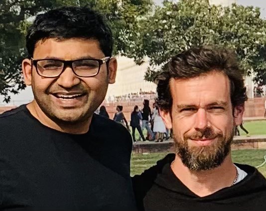  Twitter新任CEO Parag Agrawal（左）與前任 Twitter CEO 兼創始人 Jack Dorsey（右）。   圖：截取自Parag Agrawal推特