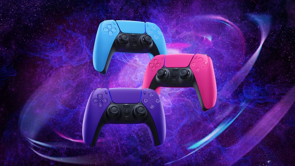 「星幻粉」、「星光藍」、「銀河紫」PS5手把。 圖：翻攝自PlayStation.Blog