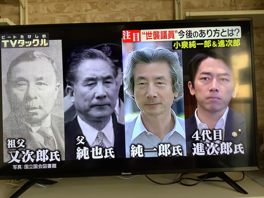 備受喜愛的小泉首相是三世國會議員，他兒子進次郎則是四世議員，因此年紀輕輕就當大臣。 圖：攝自朝日電視