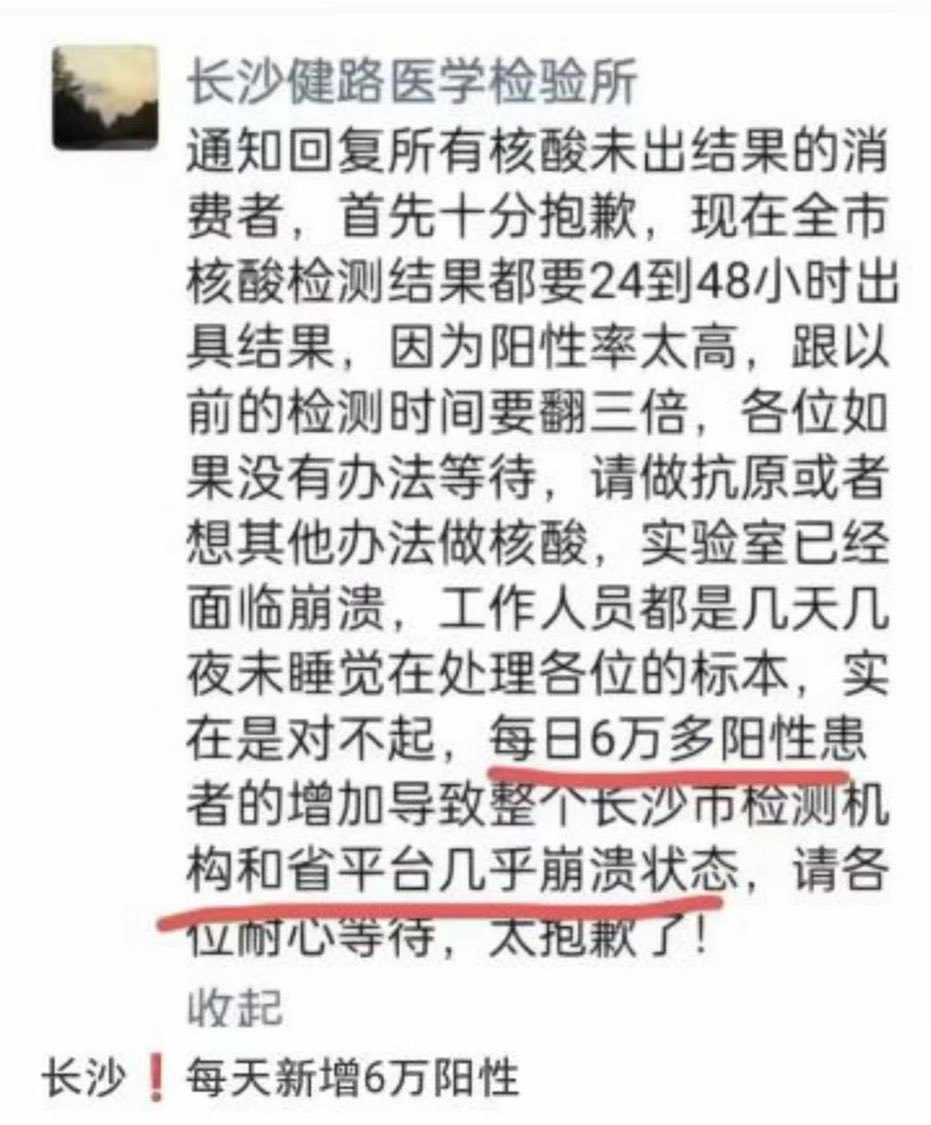 網傳中國長沙一天有6萬新冠肺炎陽性案例。圖：翻攝自推特