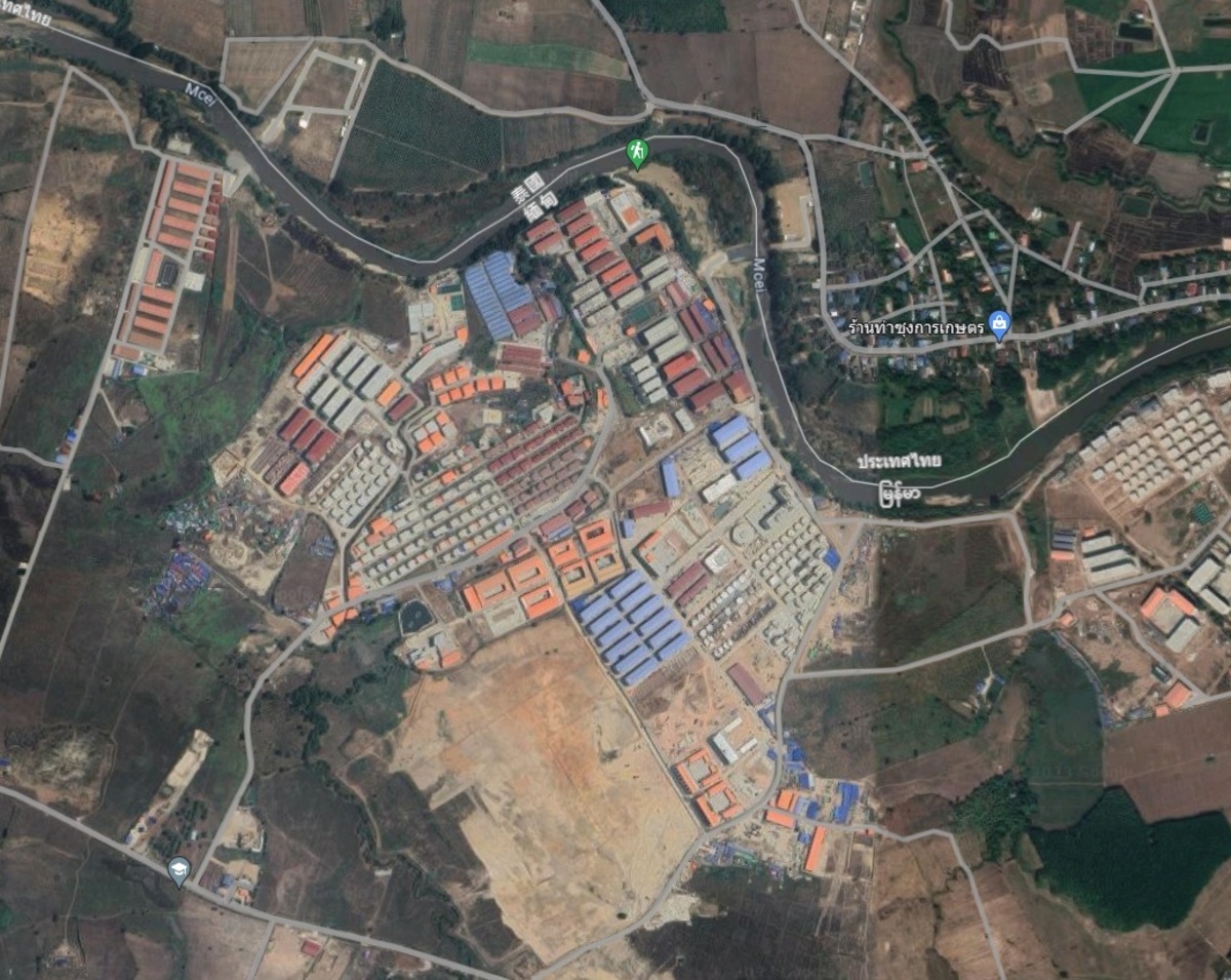 緬甸妙瓦底KK園區在GOOGLE衛星的影像。 圖：擷取自GOOGLE地圖。 