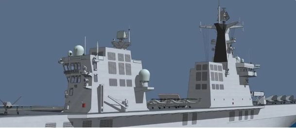  076 採用雙艦島的設計。 圖：翻攝自 東方點兵 