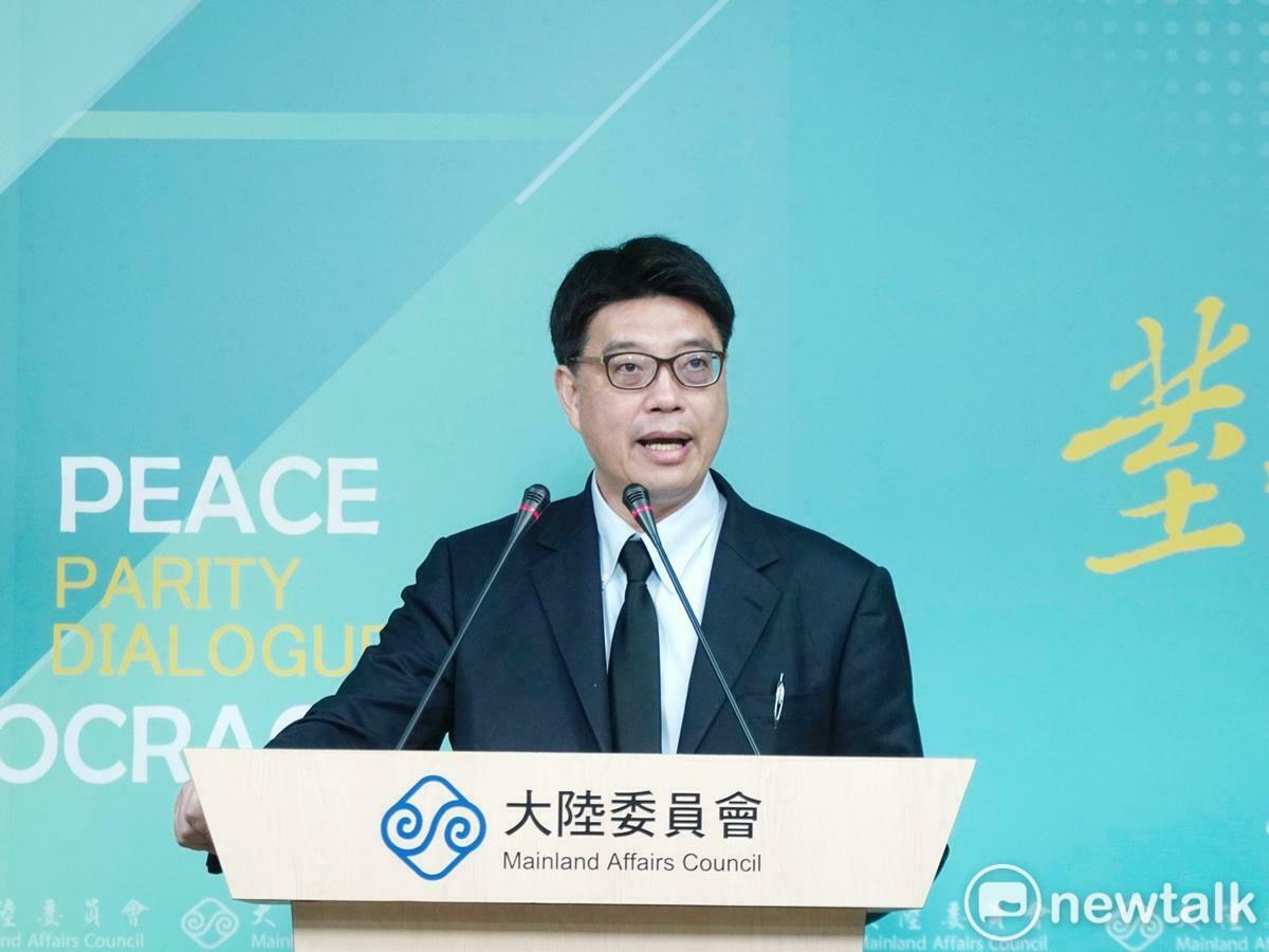  陸委會主委邱垂正針對金門0214意外事件舉行記者會，並發表四點聲明。 圖：張良一攝 