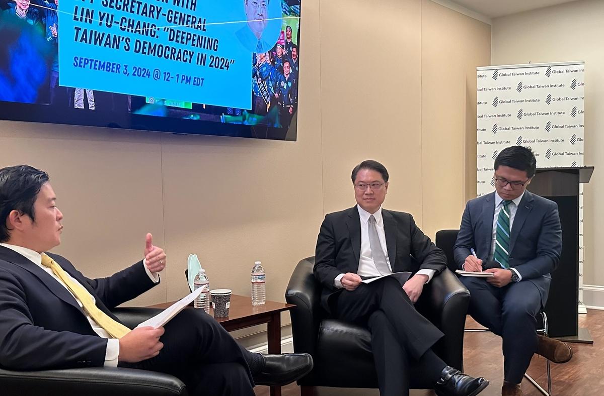  民進黨秘書長林右昌赴華府全球台灣研究中心（GTI）發表演說。 圖：民進黨/提供 