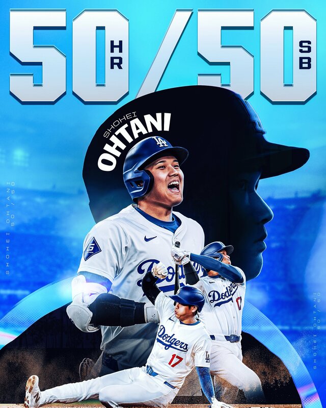 ▲大谷翔平成為大聯盟單季「50/50」俱樂部的創始人，為棒球歷史展開了新篇章。 圖：截自MLB 官方「X」