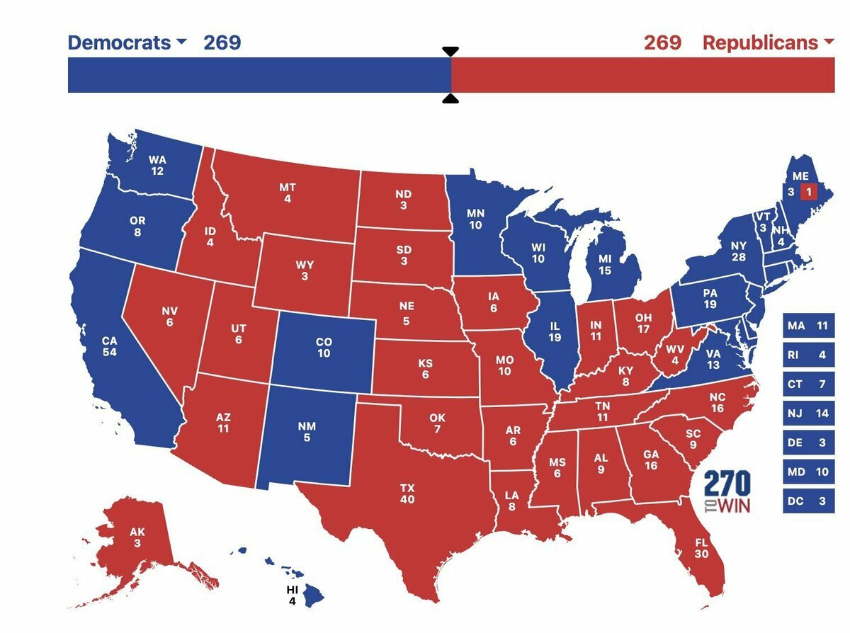  如果共和黨改變內布拉斯加州的選舉人票計票方式，將可能減少賀錦麗獲得的選舉人票數量。 圖：翻攝自 @fangshimin X 帳號 