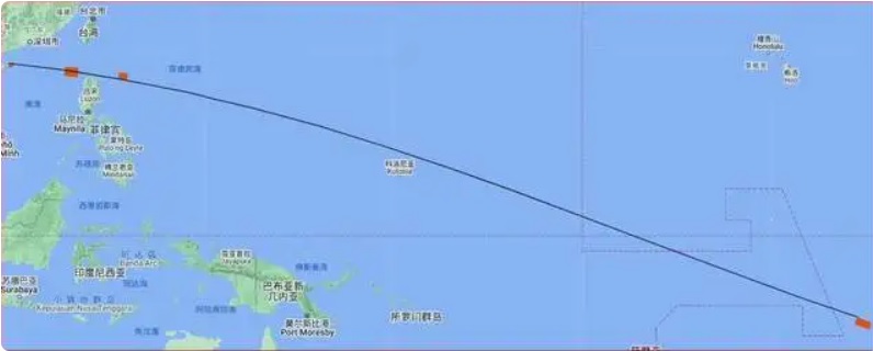  中國公布的導彈飛行路徑圖。 圖：翻攝自 唐駁虎 