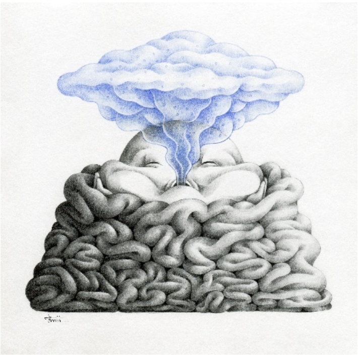  ▲ChiuRoad Studio 帶來探索內在情感的作品，運用腦體、肥墜肉體與四散髮絲等強烈象 徵，描繪人們情緒起伏與形變過程，直觸心靈最深處。 圖：富邦金／提供 