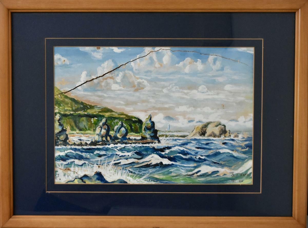  王嵩岳畫作綠島「三峰岩」。 圖：國家人權博物館提供 