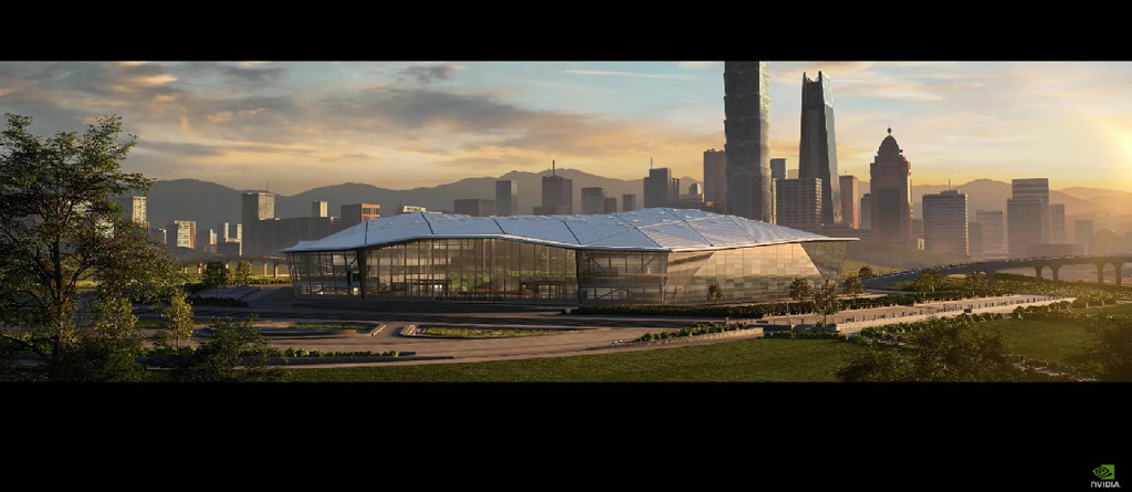  ▲黃仁勳在演講尾聲時，無預警秀出輝達台灣總部設計圖。 圖：截自輝達直播影片 