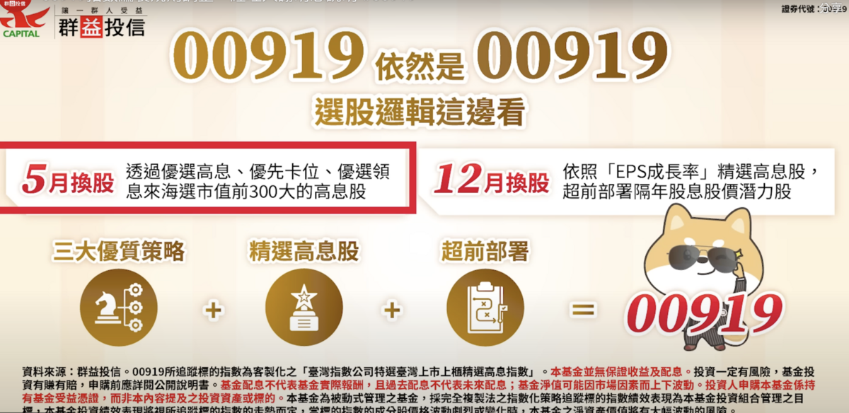 ▲00919 選股邏輯重點。 圖:截自群益投信YT官方頻道 ▲00919 選股邏輯重點。 圖:截自群益投信YT官方頻道