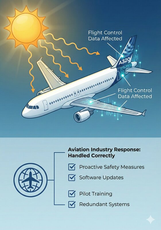  A320 客機近期出現太陽閃焰破壞飛行控制系統的個帳事件，因此召回 6000 架飛機檢修。 圖：翻攝自Ed | CFI 