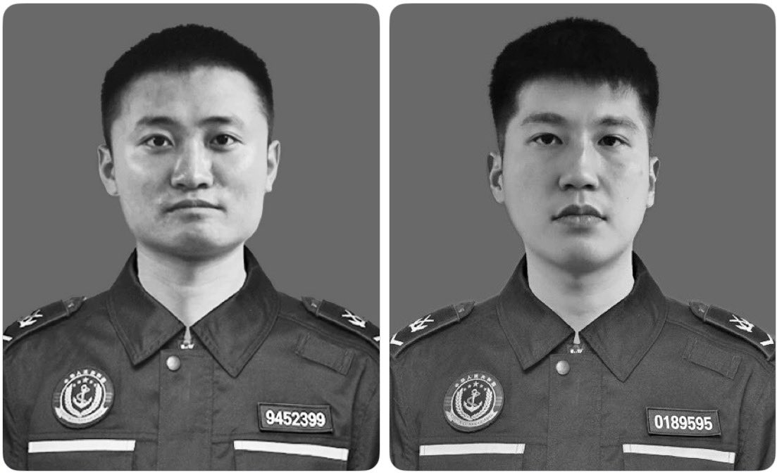  殉職的兩名海警人員分別為 2003 年出生的衣昕玉以及 2000 年出生的程龍，兩人籍貫均為山東省。 圖：翻攝自 X @aricchen · 