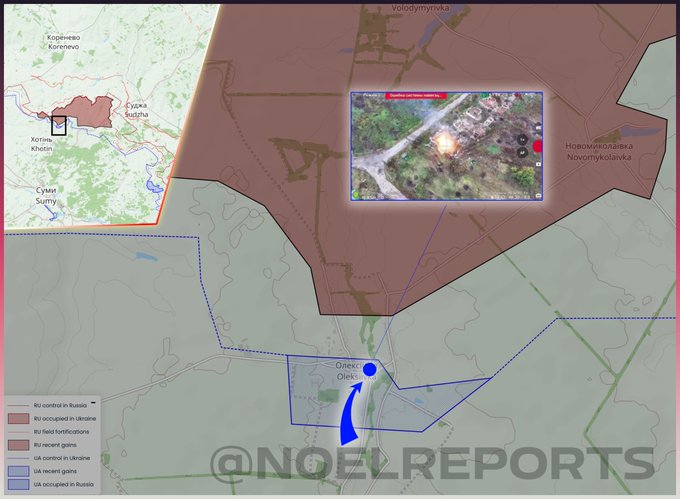  蘇梅市，烏軍已進入奧列克西伊夫卡（Oleksiivka）村，迫使近期企圖增援該區的俄軍後撤。 圖：翻攝自 X 