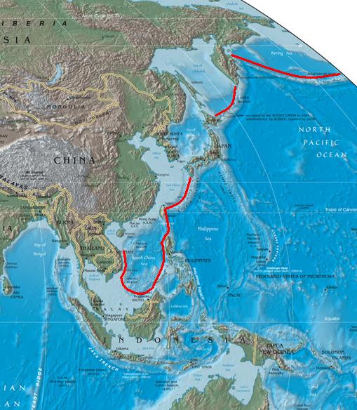 第一島鏈。 圖：取自維基百科 by Suid-Afrikaanse CC BY-SA 3.0 