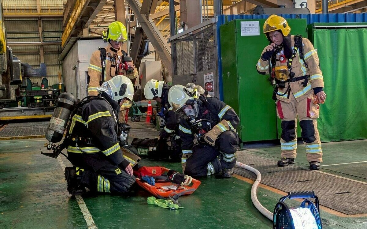 高市消防局第三大隊聯手中鋼鋁業  演練災時應變能力