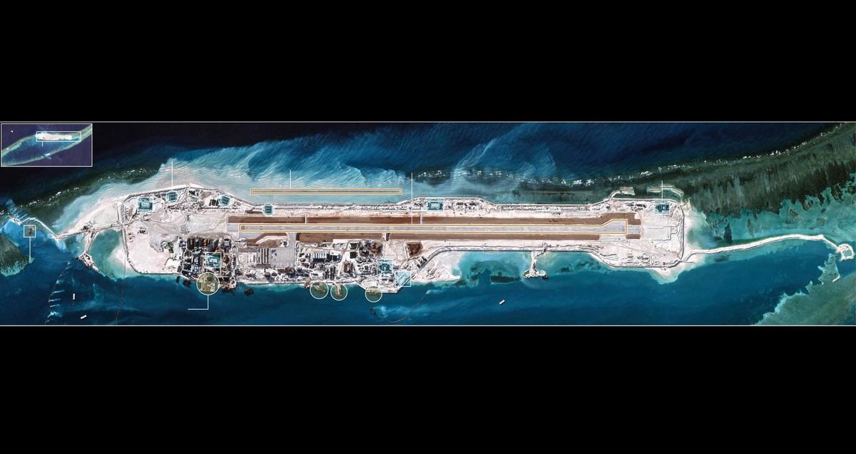  近年來，越南逐漸擴大在南沙群島海域建造人工島的規模，持續加強對南海地區的控制能力。圖為越南在柏礁打造的人工島。 圖：翻攝自 @EFFERCETAMOL X 帳號 