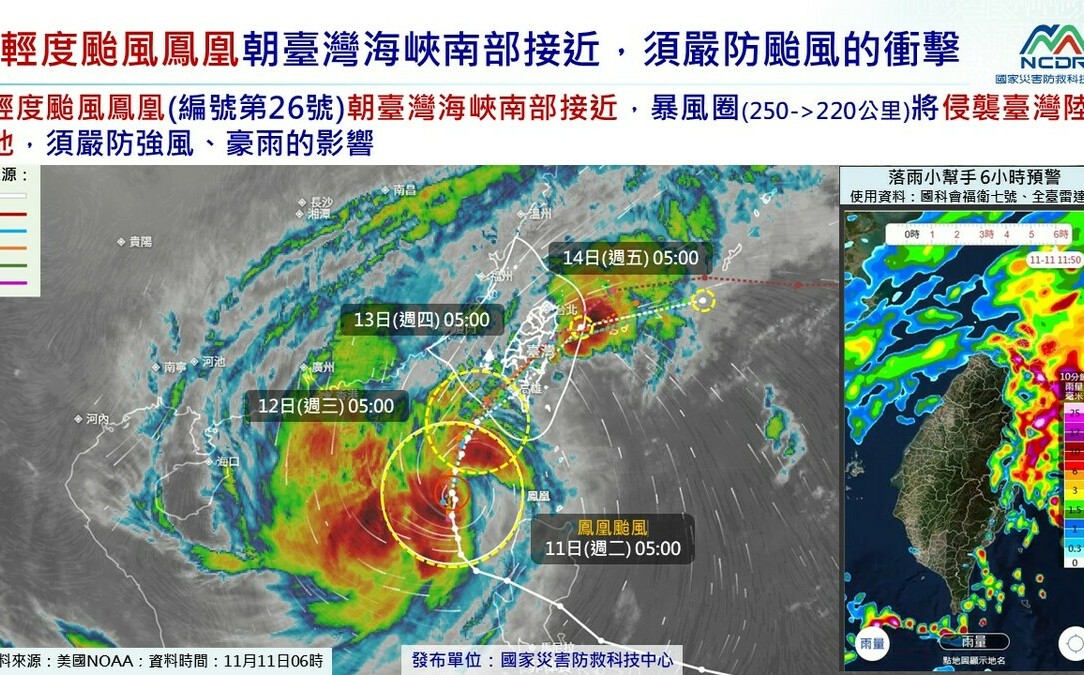 鳳凰颱風路徑南修!南北影響差異大 8縣市達停班課標準