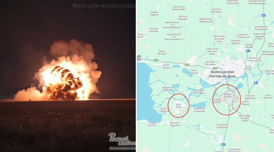 在羅斯托夫（Rostov）以南的巴塔伊斯克（Bataisk）及亞速海沿岸地區，也記錄到兩起強烈爆炸。 圖:翻攝自X帳號@raging545(新頭殼合成)