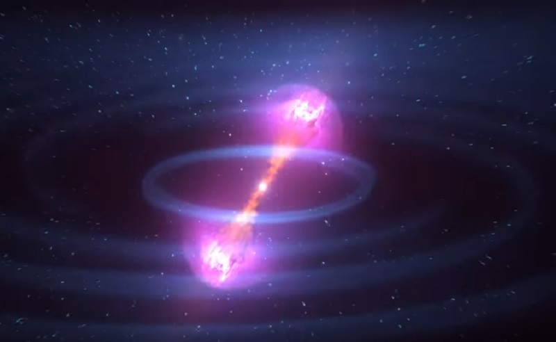 科學家首度觀測到兩個中子星激烈碰撞產生的重力波和光。 圖:翻攝YouTube影片(資料照) 科學家首度觀測到兩個中子星激烈碰撞產生的重力波和光。 圖:翻攝YouTube影片(資料照)