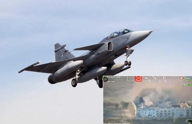  泰軍鷹獅戰機轟炸柬埔寨詐騙園區。 圖 : 翻攝自徐量 
