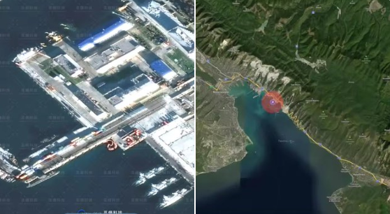 衛星影像顯示，四艘基洛級潛艇停泊在新羅西斯克港，其中一艘吃水線略有不同。烏方透過 OSINT 分析稱，其水下紫外線潛艇對該地區發動襲擊。 圖:翻攝自@lobsterlarryliu